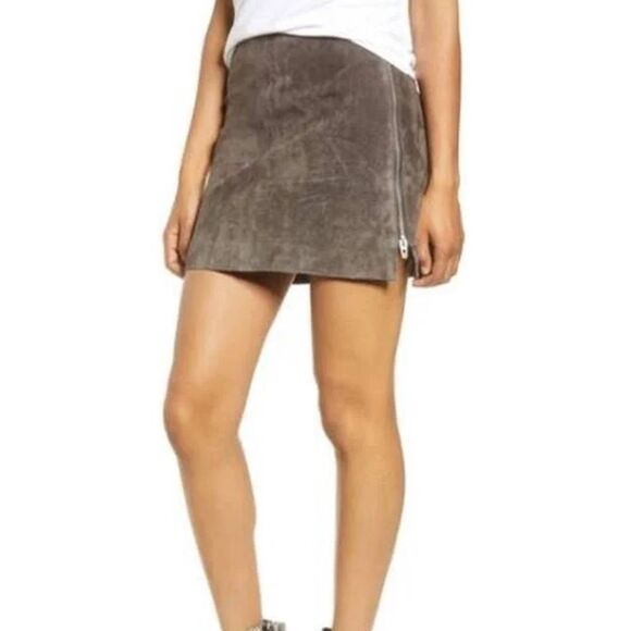 BLANKNYC Zip Suede Mini Skirt in Shadow Grey - Picture 1 of 7